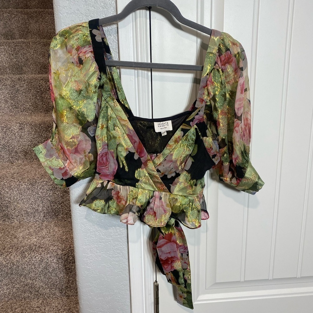 Hemant & Nandita Multi Color Wrap Crop Top - image 8